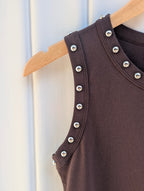 Studded Tank Top - Brown - Kubanna
