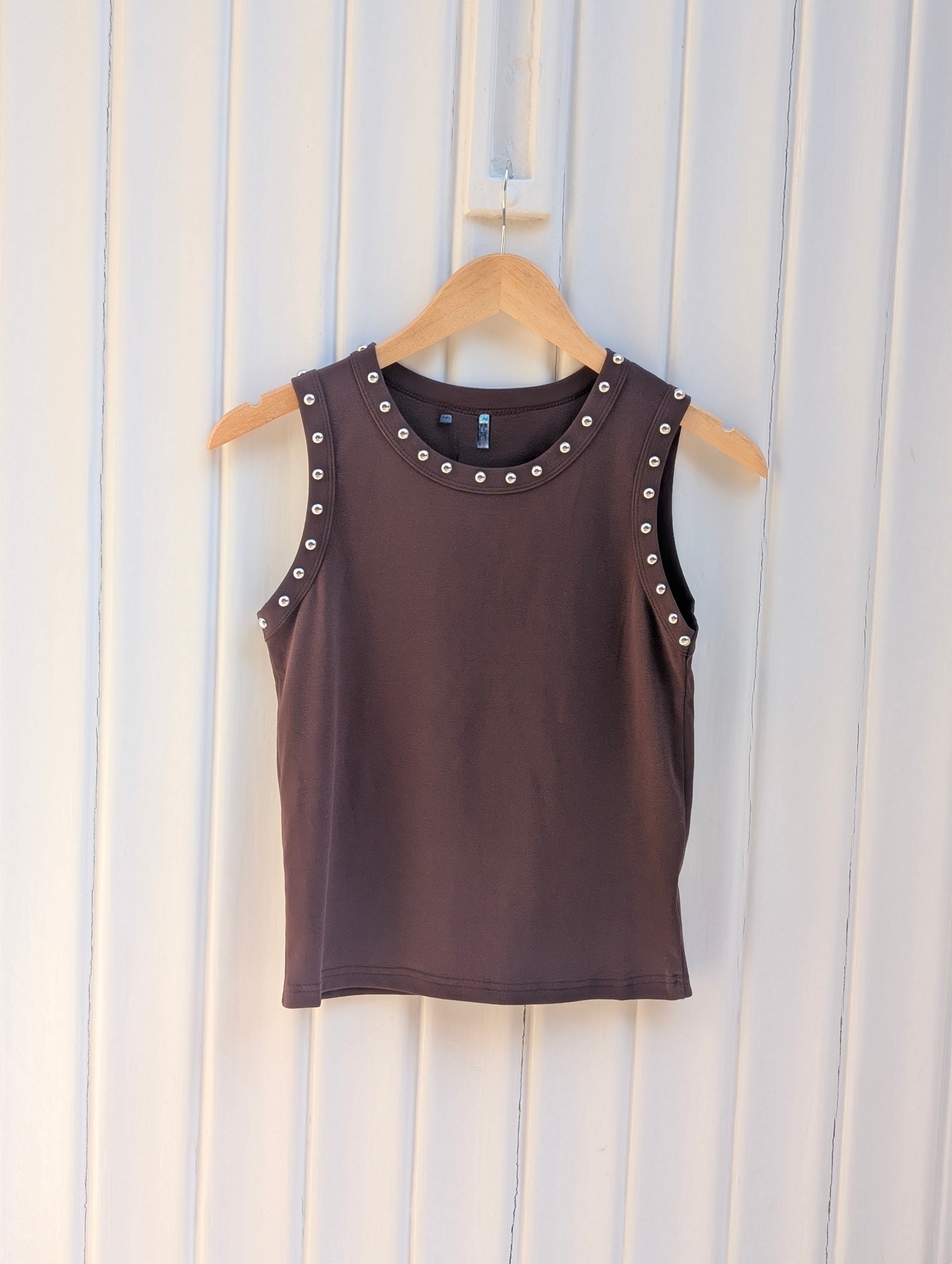 Studded Tank Top - Brown - Kubanna