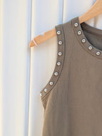 Studded Tank Top - Khaki Green - Kubanna