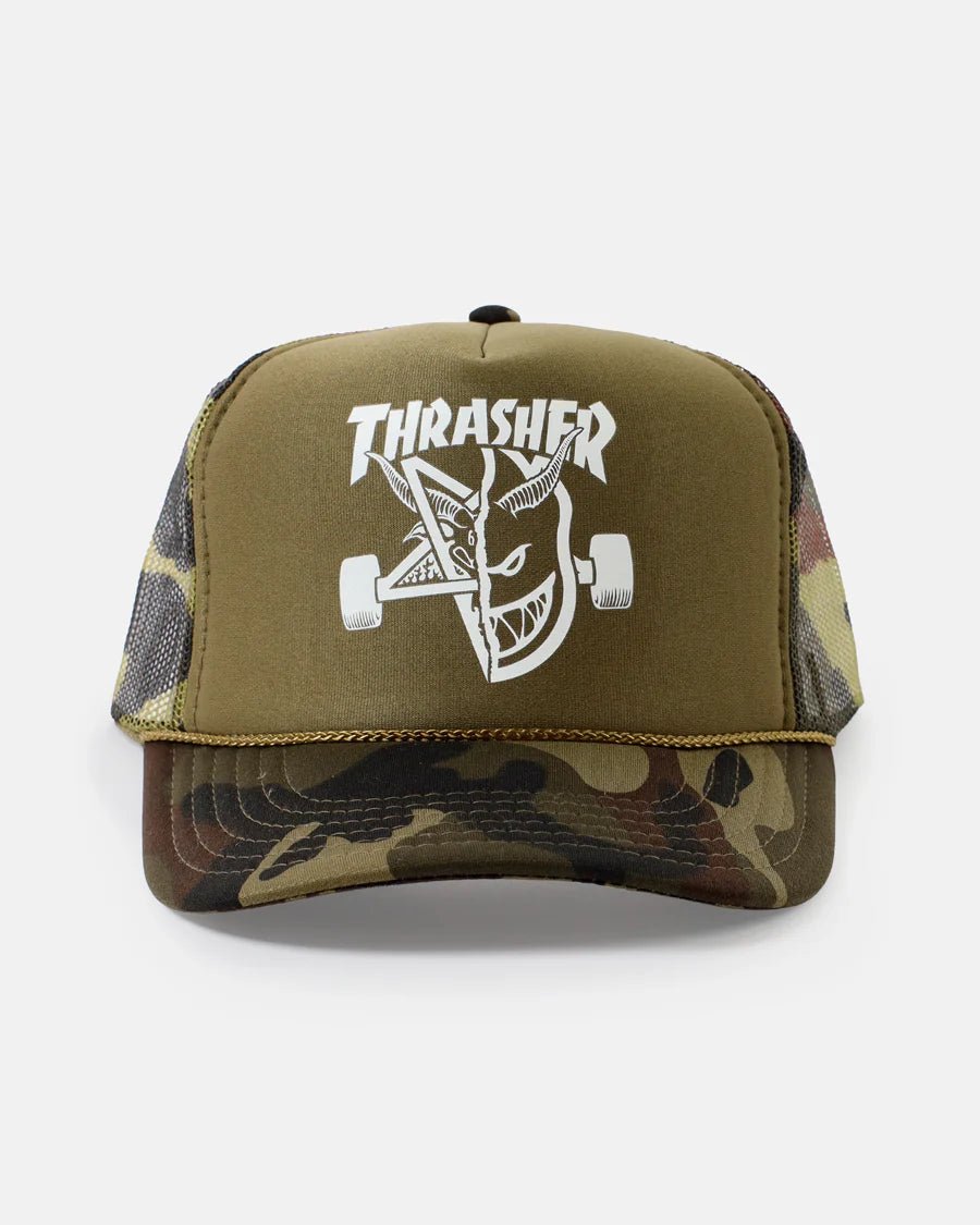 Thrasher x Spitfire Trucker Cap - Camo Green - Kubanna