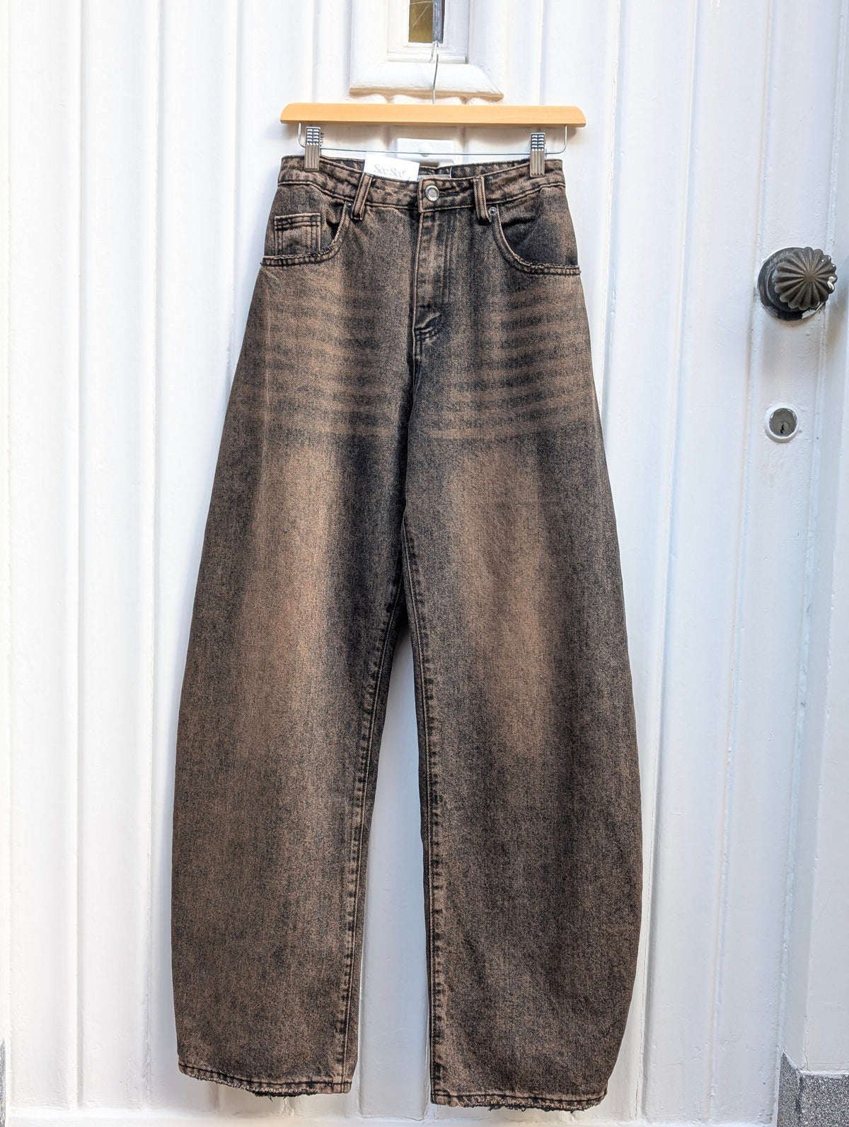 Washed Balloon Carpenter Jeans - Brown - Kubanna
